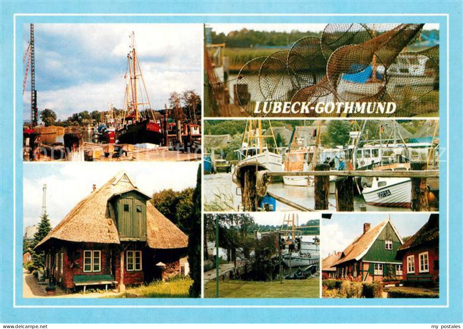 73216539 Gothmund Fischerhafen Trave Fischkutter Reetdachhaeuser Gothmund - Lübeck