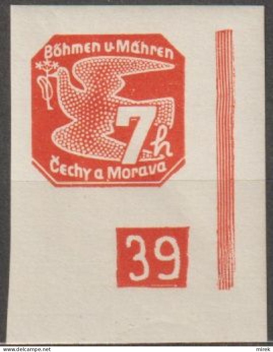 054/ Pof. NV 3, Corner Stamp, Broken Frame, Plate Number (1-)39 - Unused Stamps