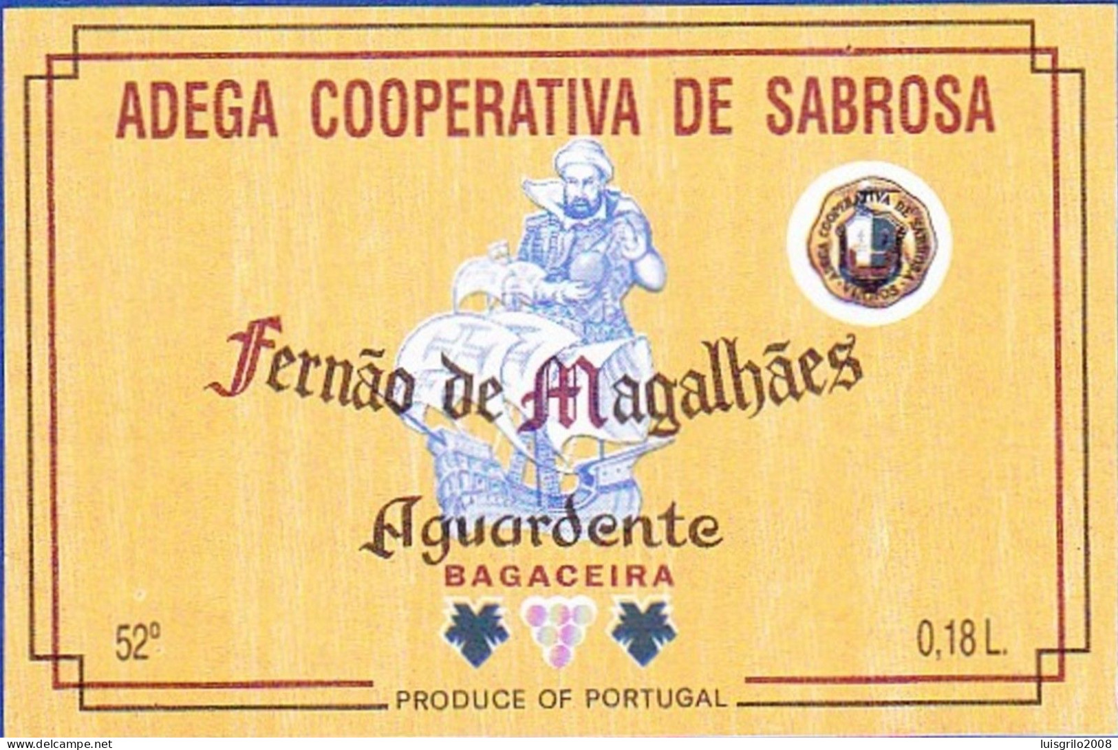 Brandy Label, Portugal - Aguardente Bagaceira FERNÃO DE MAGALHÃES -|- Adega Cooperativa De Sabrosa - Alcoli E Liquori