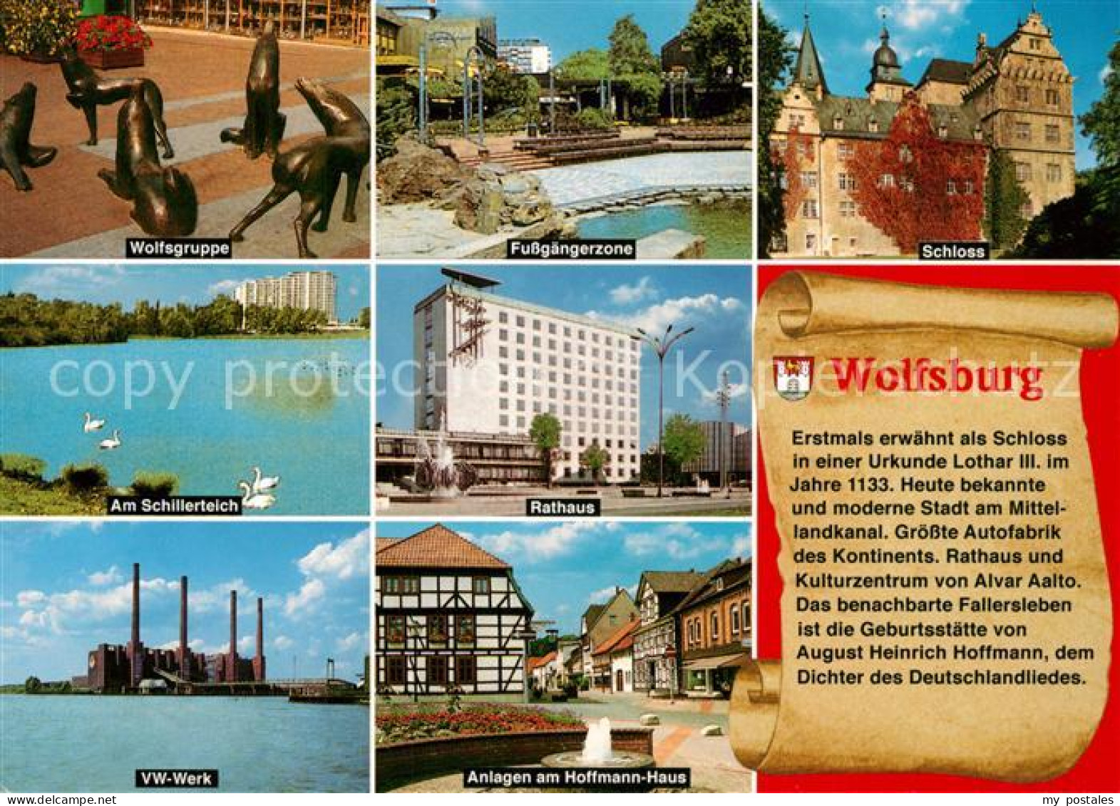 73216465 Wolfsburg Wolfsgruppe Skulpturen Fussgaengerzone Schloss Schillerteich  - Wolfsburg