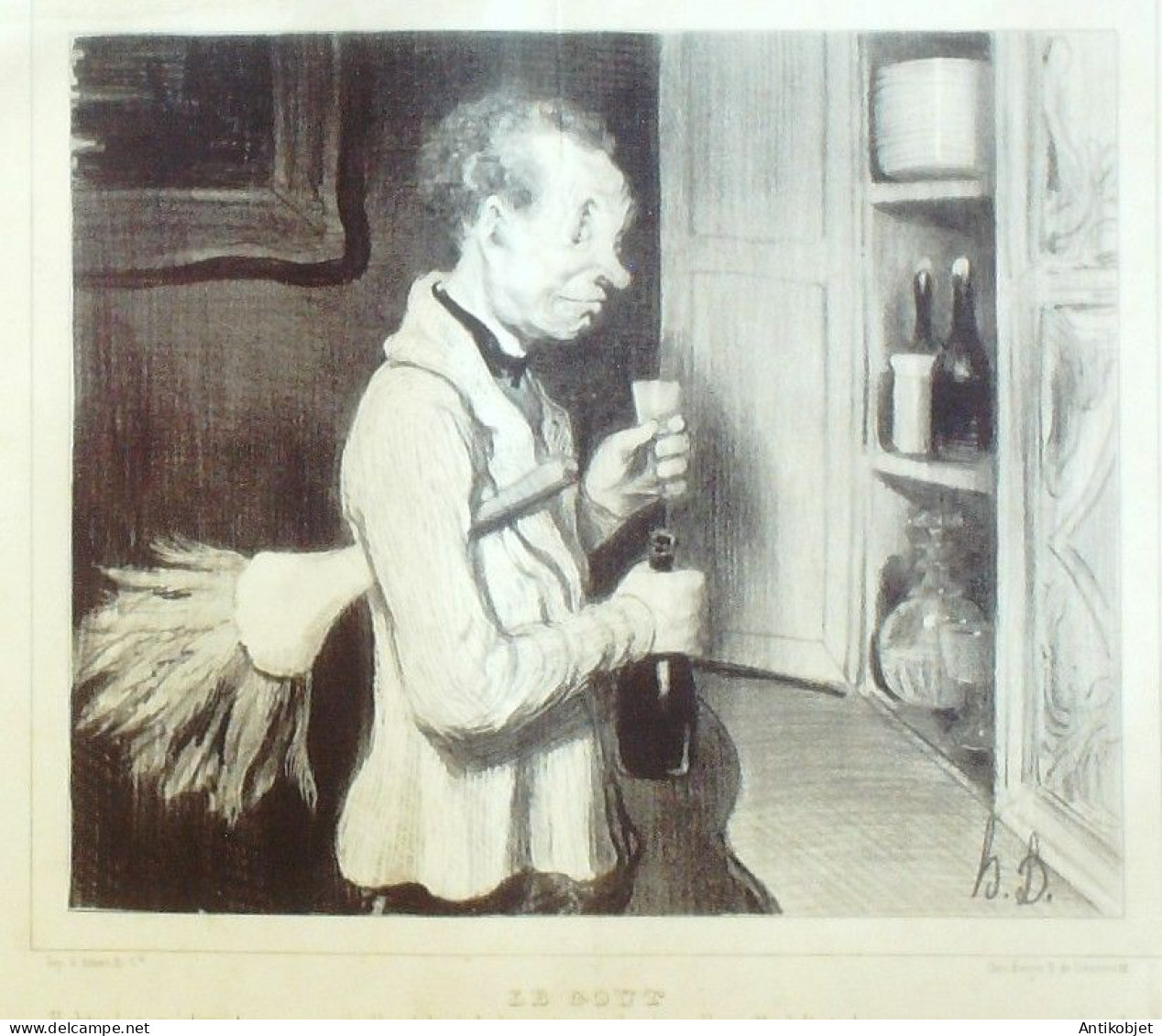 Litho Daumier Honoré Les Cinq Sens 'Le Goût' Planche N°3 Signée 1838 - Prenten & Gravure