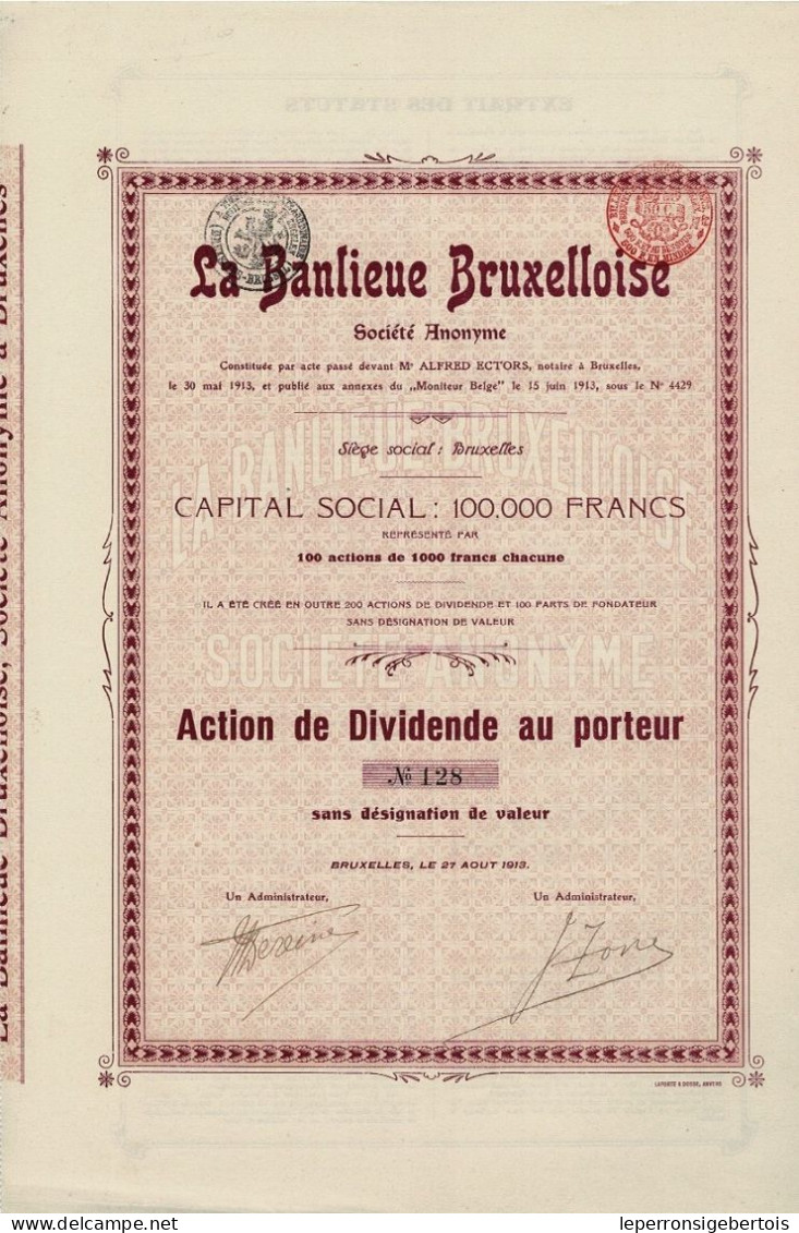 Titre De 1913 - La Banlieue Bruxelloise - Rare - Toerisme