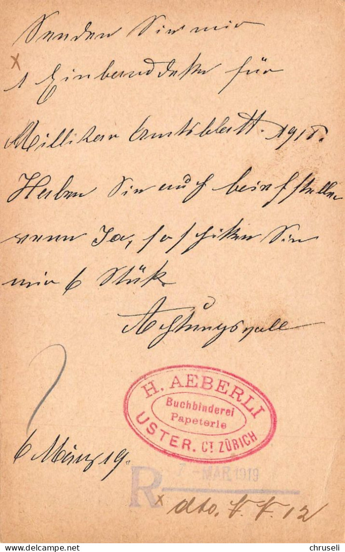 Uster Papeterie & Buchhandlung H.Aeberli  Firmen Gewerbestempel Besonderheiten - Stamped Stationery