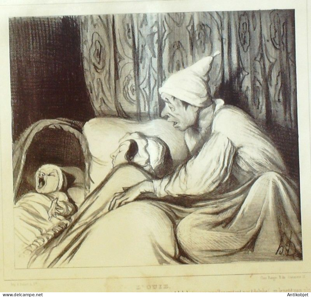 Litho Daumier Honoré Les Cinq Sens ' L'Ouie' Planche N°4 Signée 1838 - Stiche & Gravuren