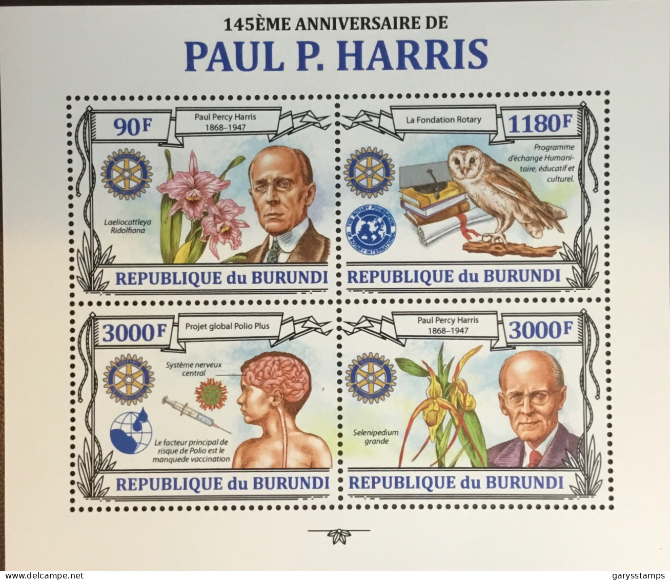 Burundi 2013 Paul Harris Birds Flowers Sheetlet MNH - Unused Stamps