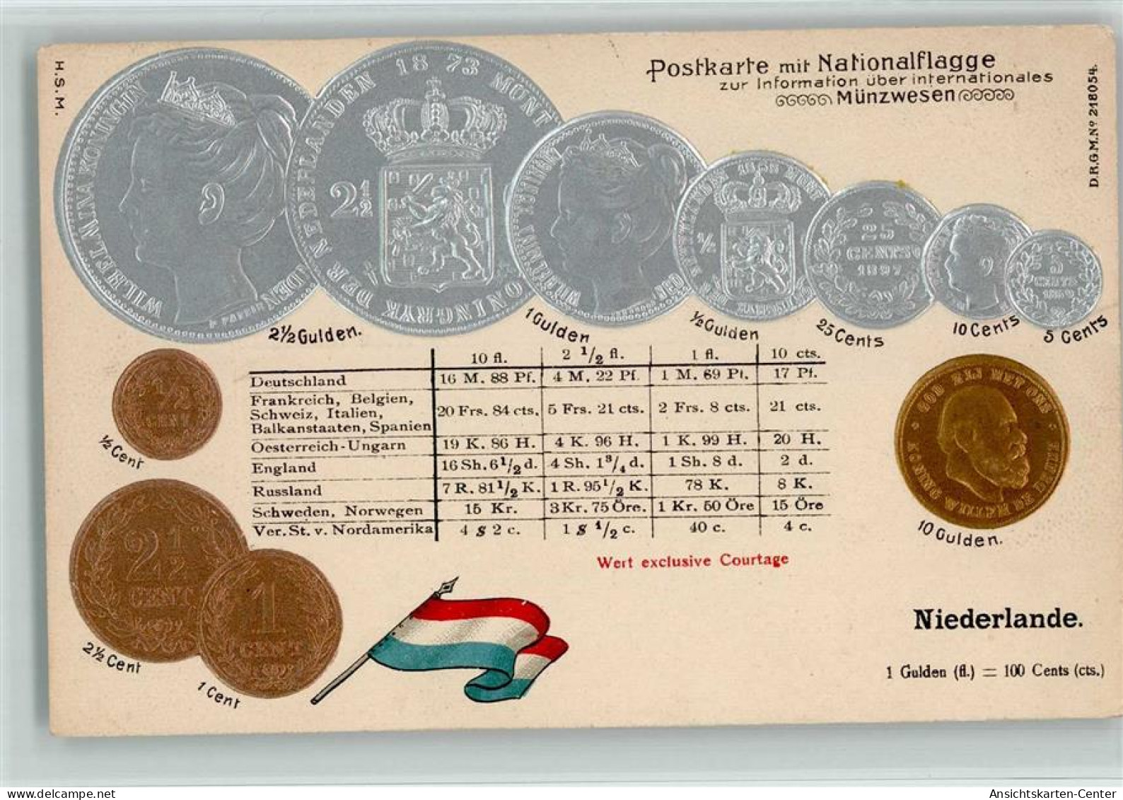 13121107 - Muenzen Auf AK Postkarte  Mit Nationalflagge - Monnaies (représentations)