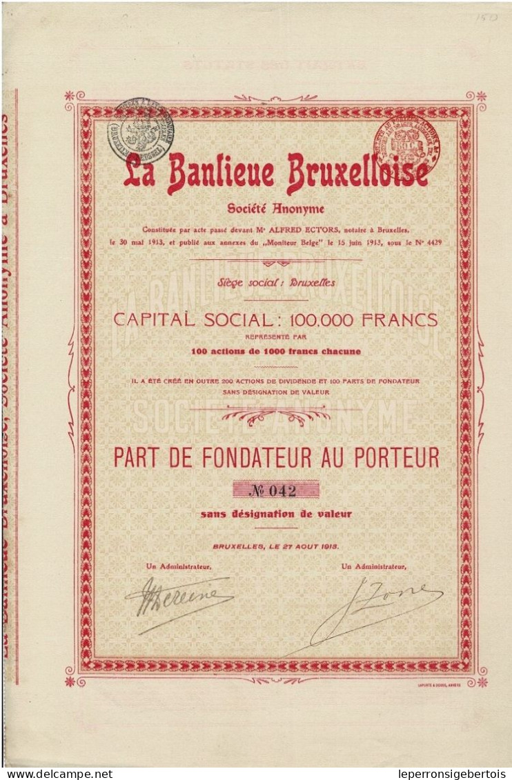 Titre De 1913 - La Banlieue Bruxelloise - Rare - Toerisme