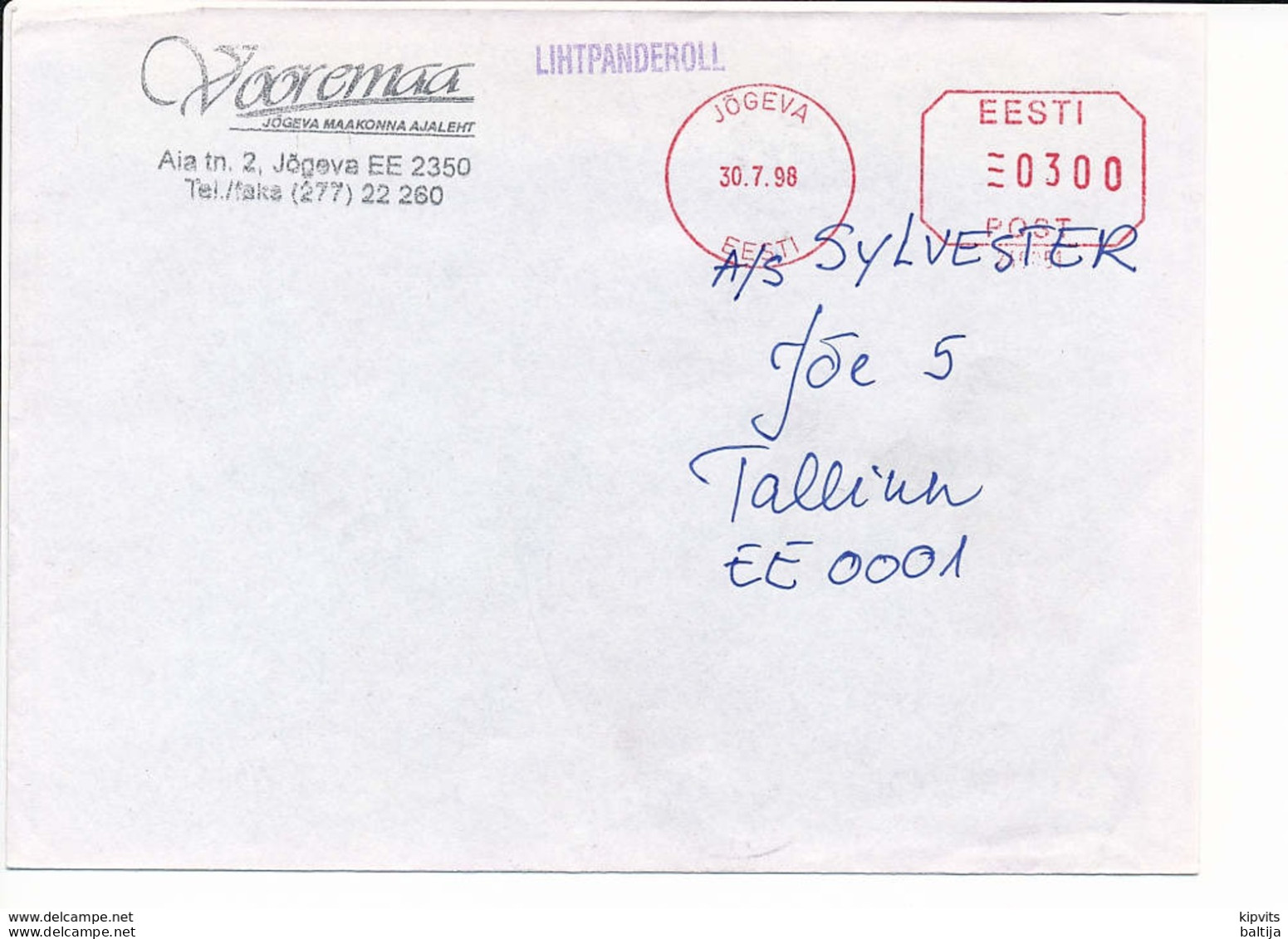 Domestic Meter Cover / Lihtpanderoll - 30 July 1998 Jõgeva - Estland