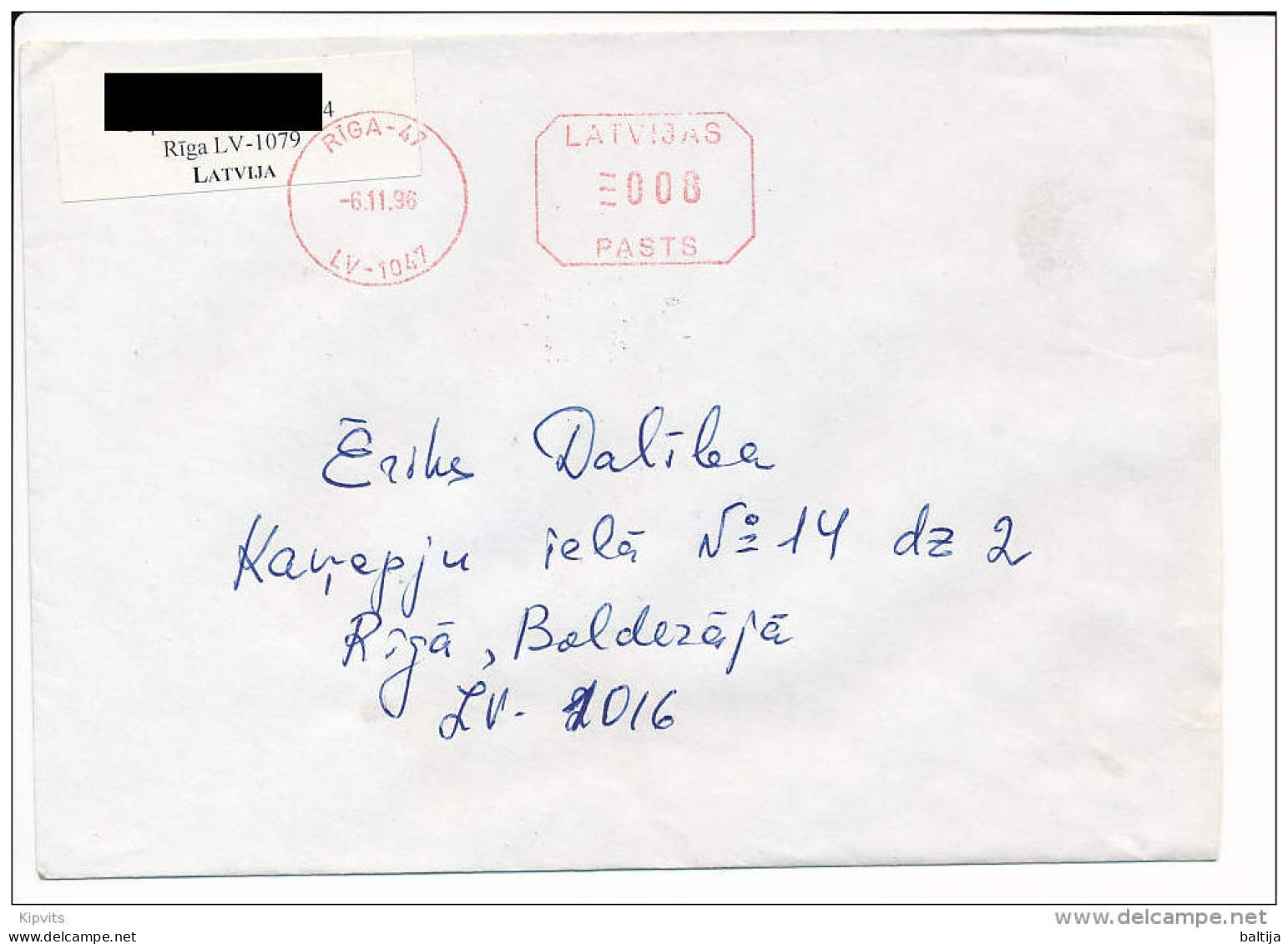 Post Office Meter Cover / Pitney Bowes - 6 November 1996 Riga-47 - Latvia