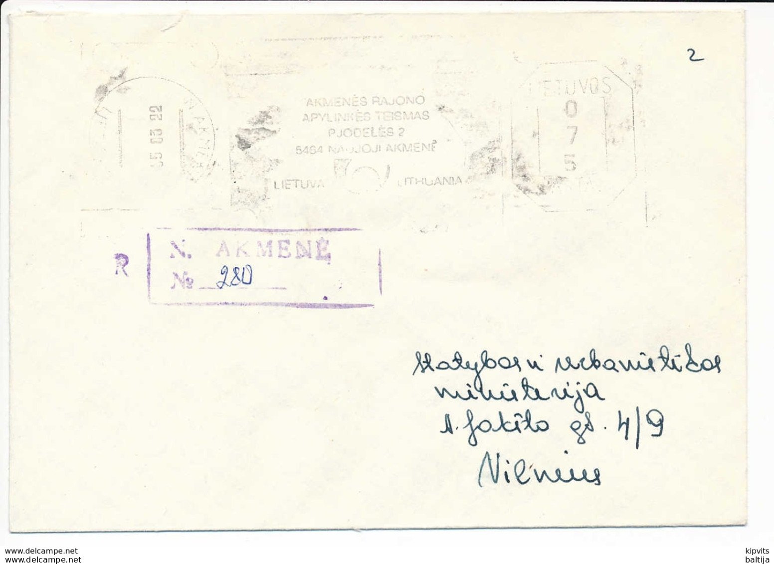 Registered Meter Cover - 22 March 1995 Naujoji Akmen - Litauen