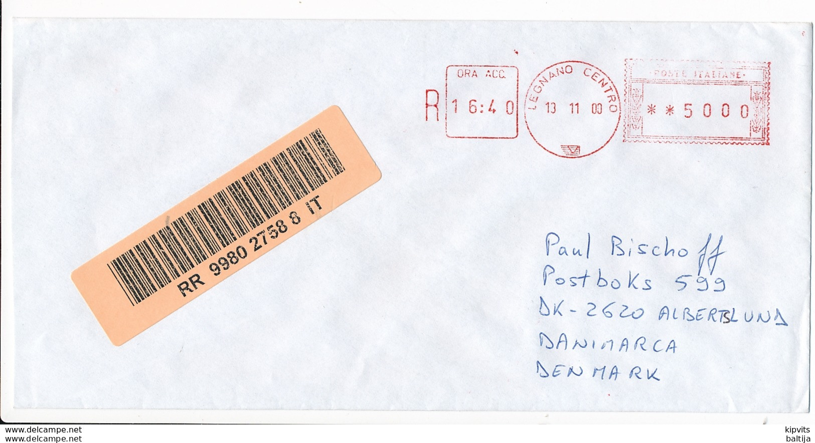 Registered Meter Cover Abroad - 13 November 2000 Legnano Centro - 1991-00: Poststempel