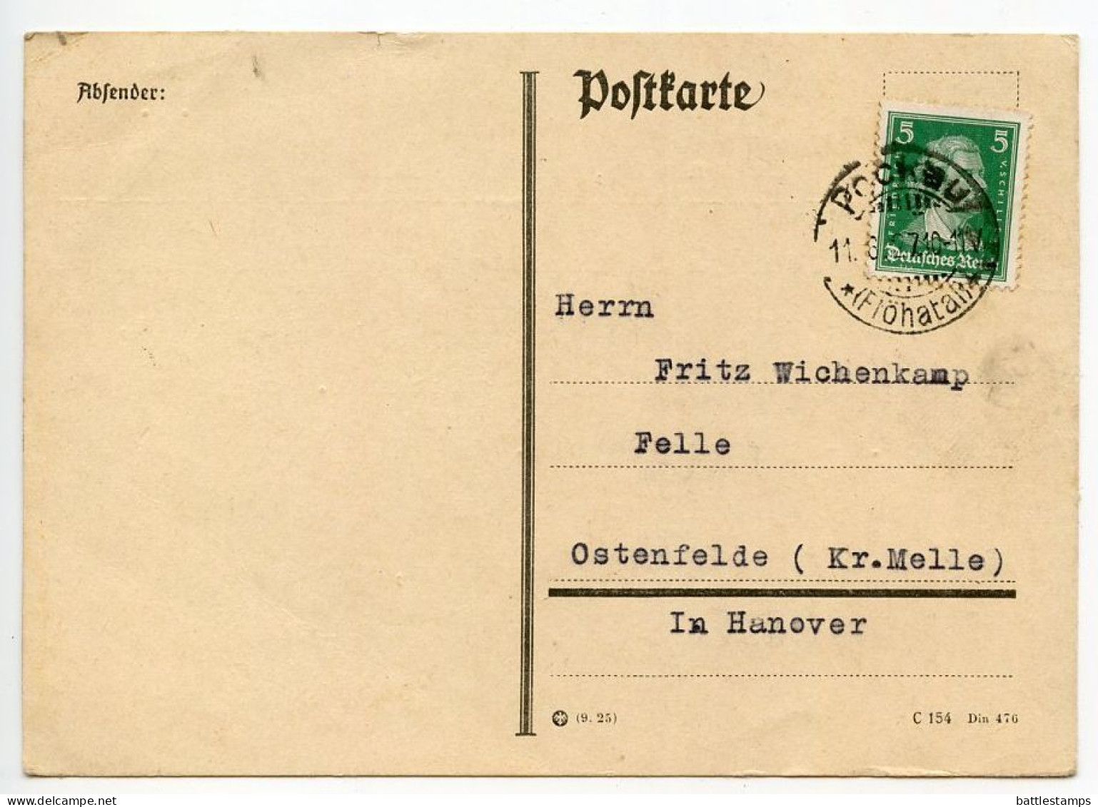 Germany 1927 Postcard; Pockau (Flöhatal) To Ostenfelde; 5pf. Friedrich Von Schiller - Covers & Documents
