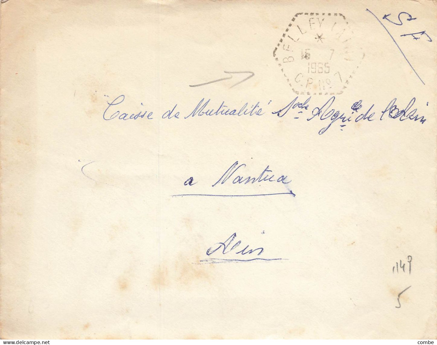 LETTRE. 1965 . POSTE AUTOMOBILE RURALE. BELLEY. AIN. CP N° 7. POUR NANTUA       /  2 - 1961-....