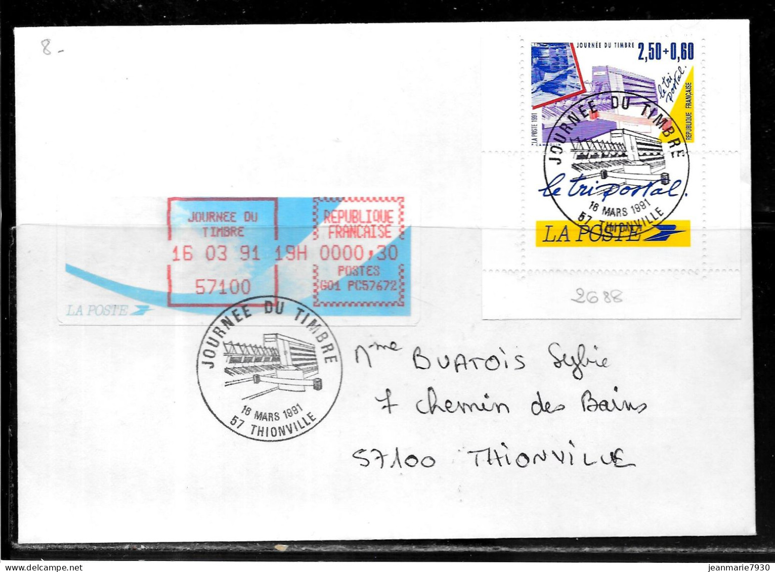 K183 - N° 2688 SUR LETTRE DE THIONVILLE DU 16/03/91 - JOURNEE DU TIMBRE - VIGNETTE D'AFFRANCHISSEMENT - Cachets Commémoratifs