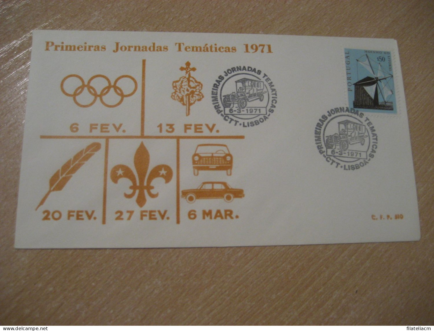 LISBOA 1971 Jornadas Tematicas Auto Car Cancel Yellow Cover PORTUGAL - Voitures