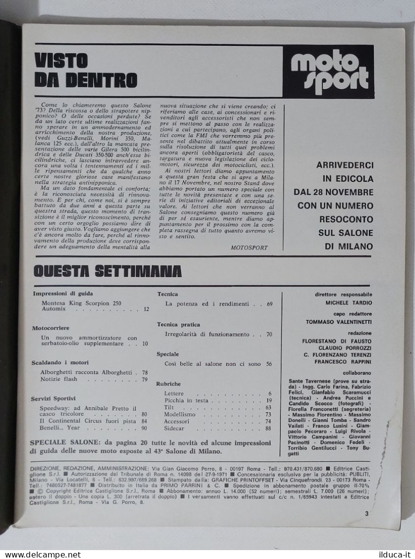 44557 Moto Sport A. III N. 25 1973 - Salone Milano; Gilera; Laverda; Benelli - Engines