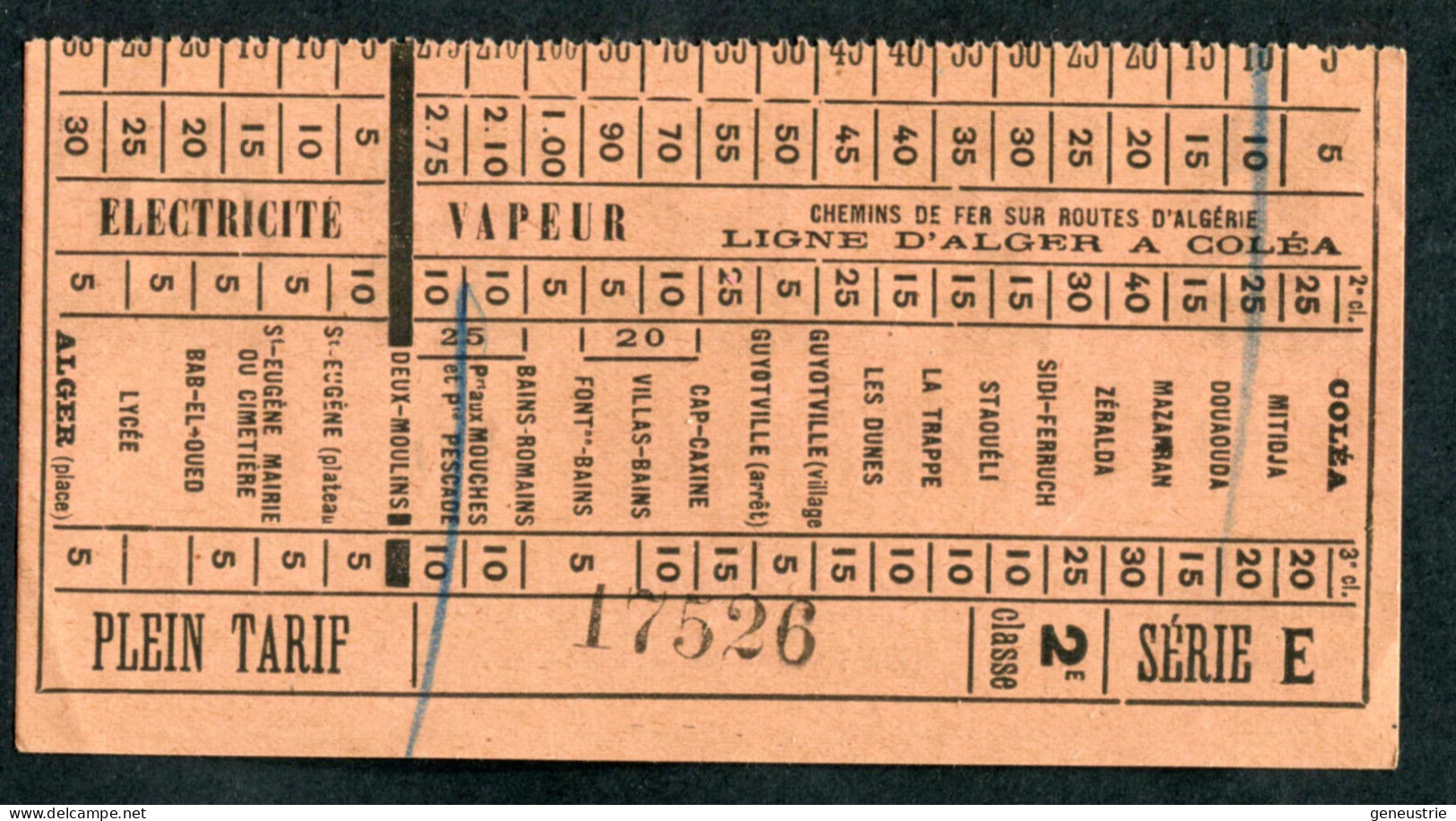 Ticket Tramway Alger Vers 1900 "Chemin De Fer Sur Route D'Algerie" Billet Chemin De Fer - Pub Byrrh - Monde