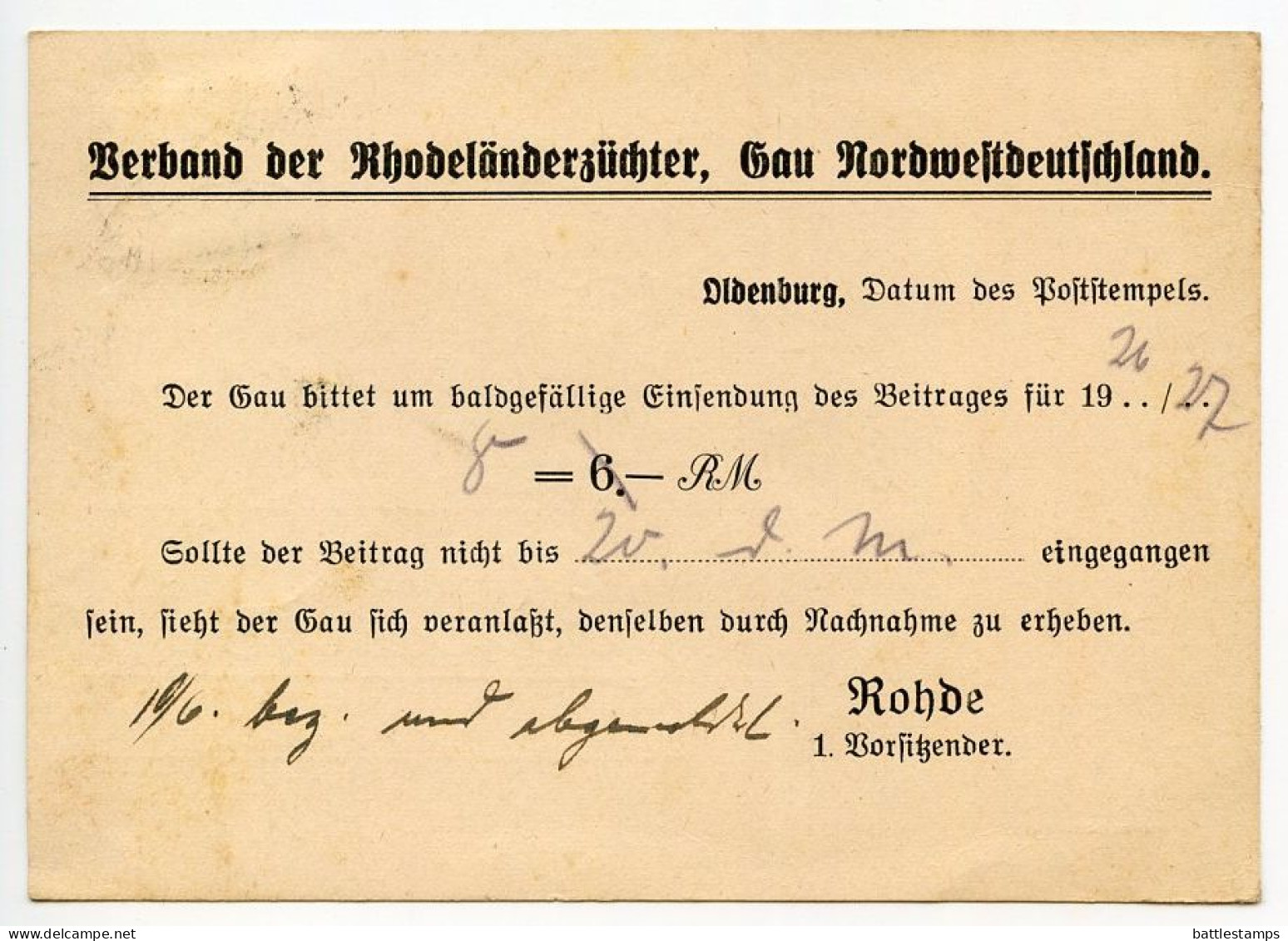 Germany 1927 Postcard; Oldenburg - Verband Der Rhodeländerzüchter To Ostenfelde; 5pf. Friedrich Von Schiller - Storia Postale