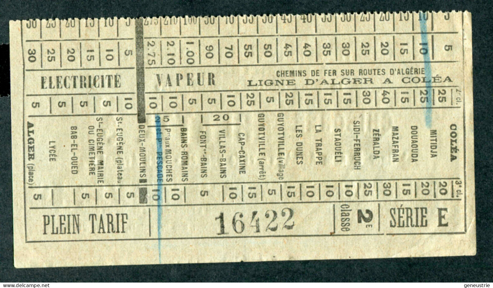 Ticket Tramway Alger Vers 1900 "Chemin De Fer Sur Route D'Algerie" Billet Chemin De Fer - Pub Chicorée Arlatte - Welt