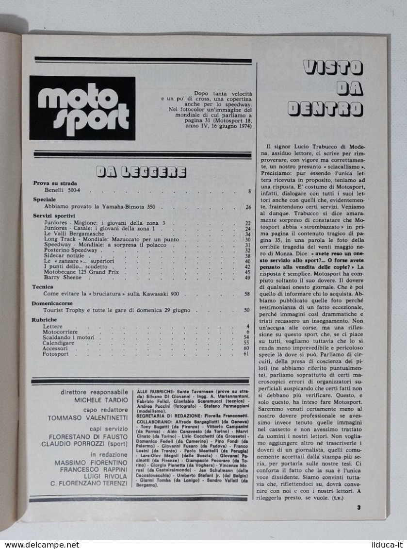 44596 Moto Sport 1974 A. IV N. 18 - Benelli 500/4; Speedway; Motobecane - Engines
