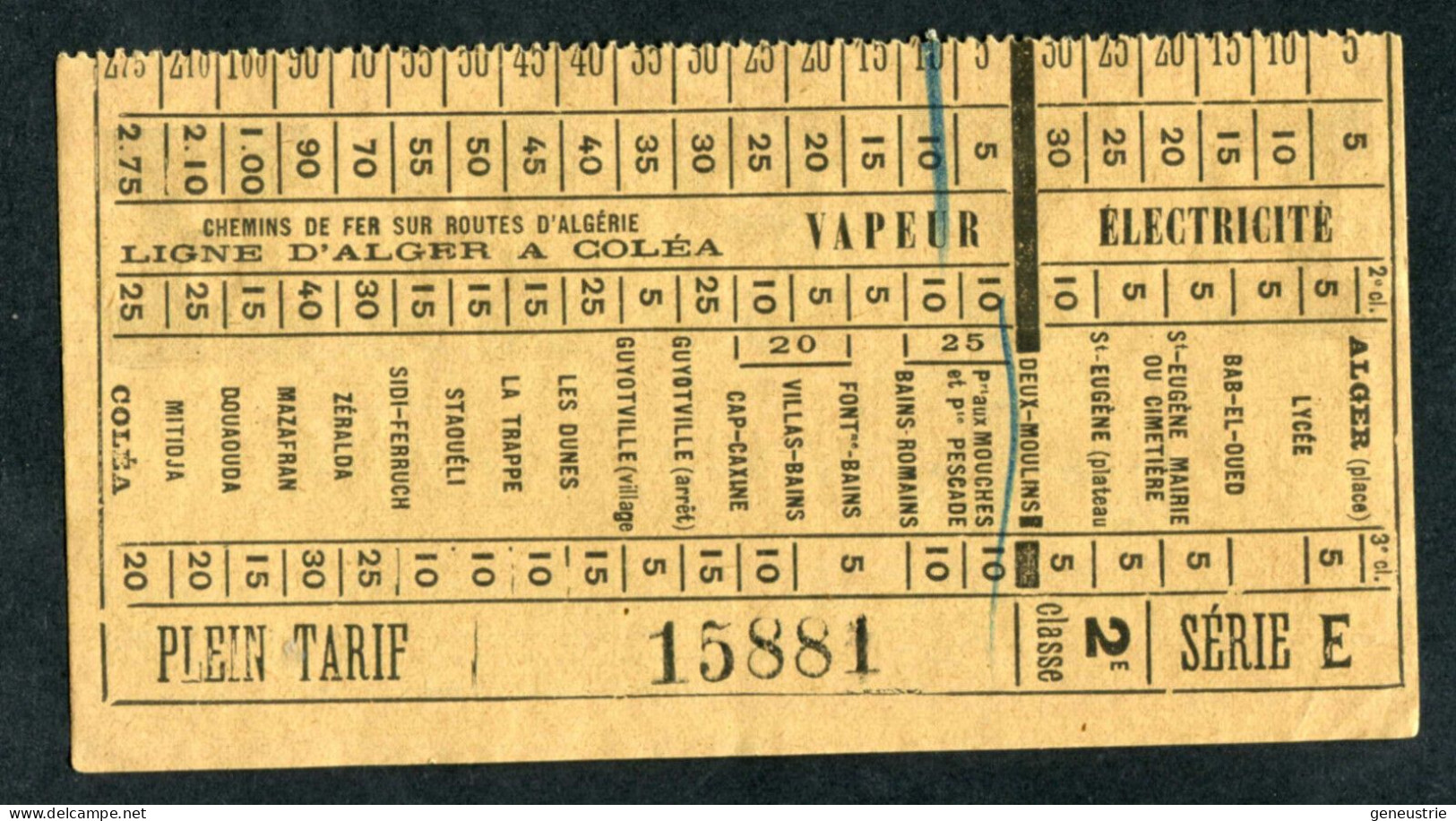 Ticket Tramway Alger Vers 1900 "Chemin De Fer Sur Route D'Algerie" Billet Chemin De Fer - Pub Byrrh - Welt