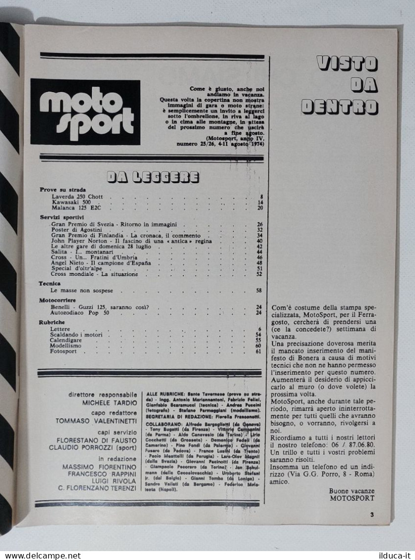 44605 Moto Sport 1974 A. IV N. 25/26 - Laverda 250 Chott; Kawasaki 500; Malanca - Motores