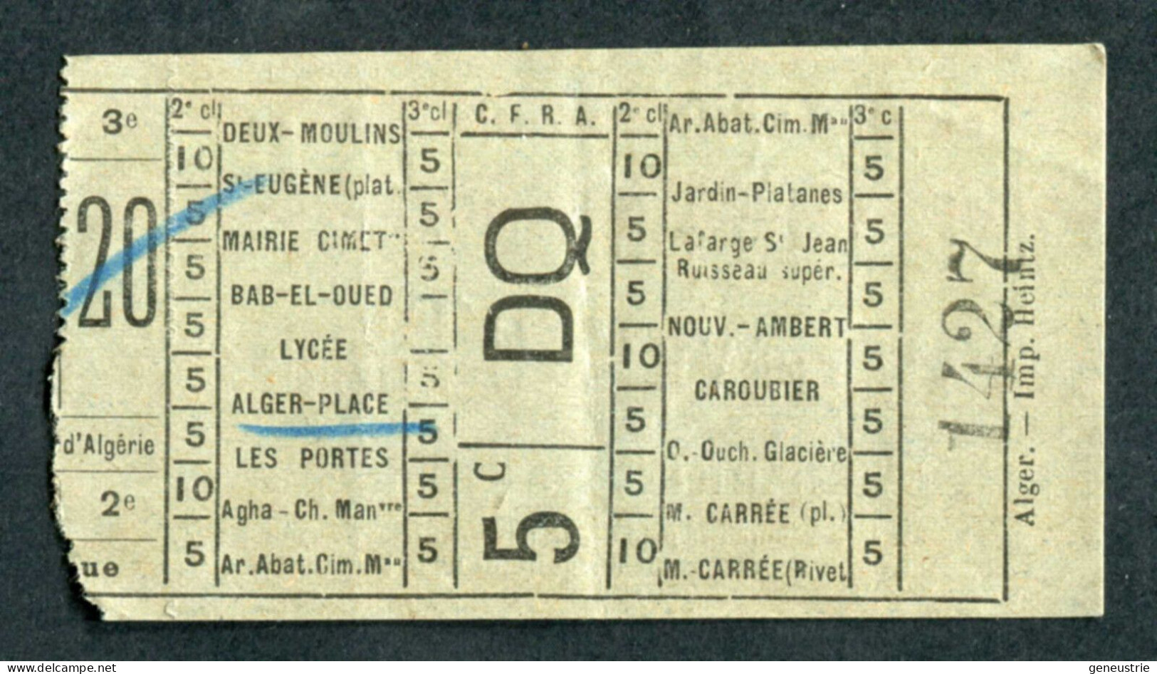 Ticket Tramway Alger Vers 1900 "Chemin De Fer Sur Route D'Algerie" Billet Chemin De Fer - Pub Petit-Beurre LU - Monde