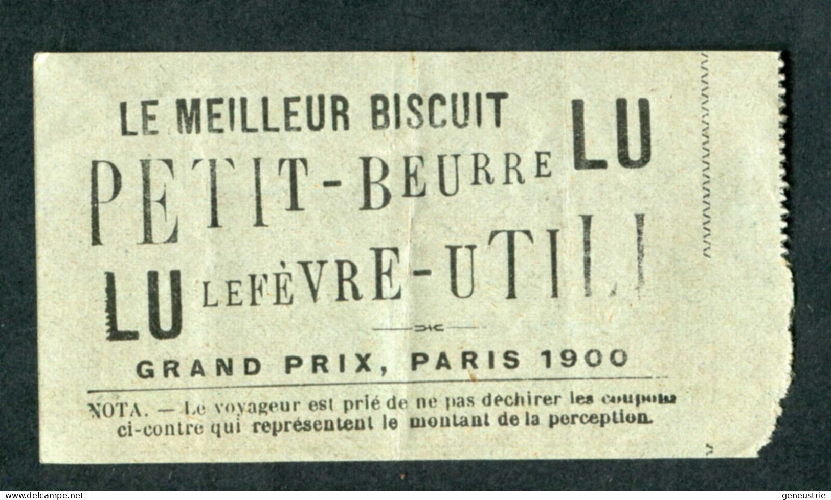 Ticket Tramway Alger Vers 1900 "Chemin De Fer Sur Route D'Algerie" Billet Chemin De Fer - Pub Petit-Beurre LU - Monde