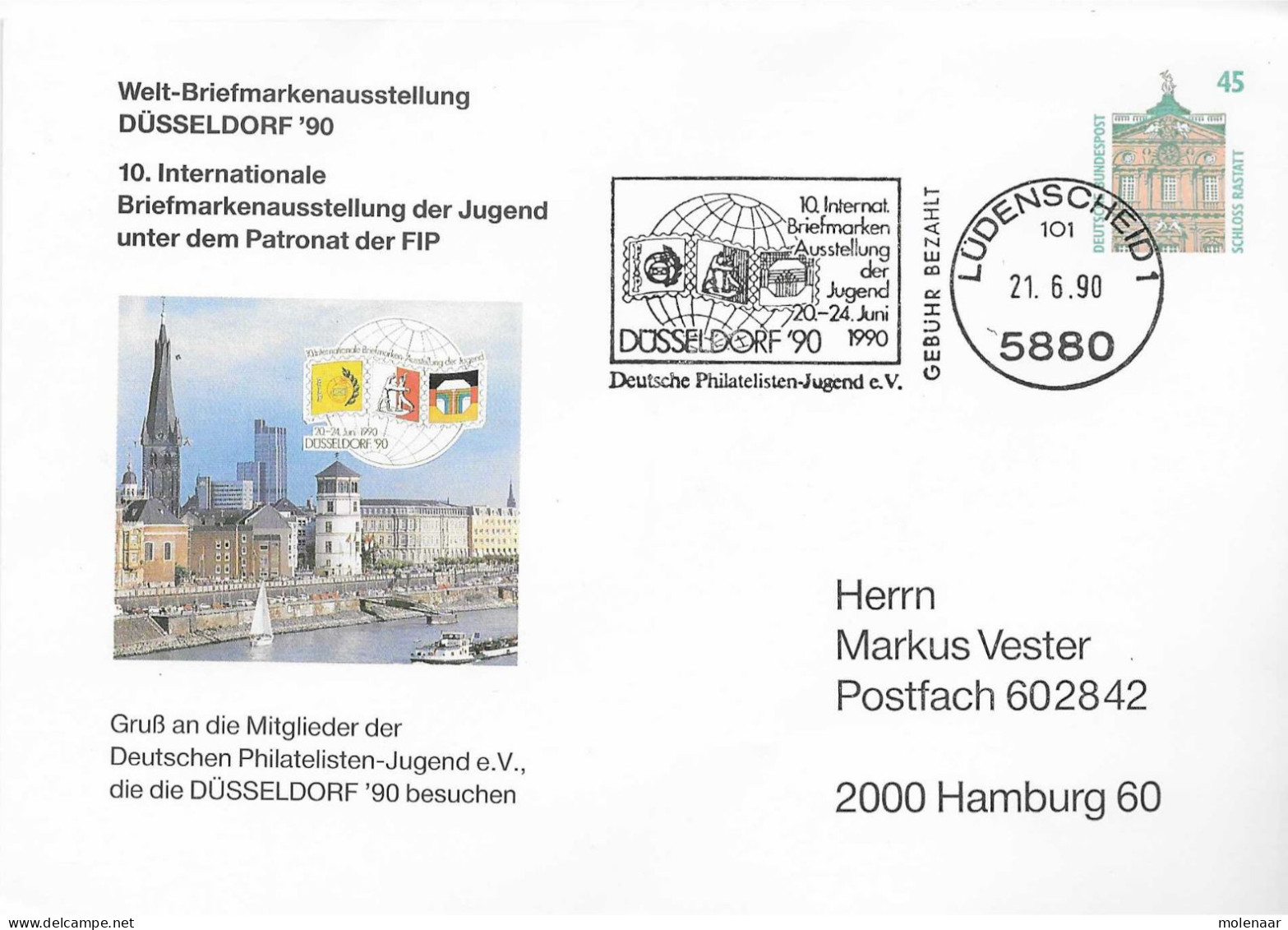 Postzegels > Europa > Duitsland > West-Duitsland >briefomslag Dússeldorf '90 (17350) - Private Covers - Used