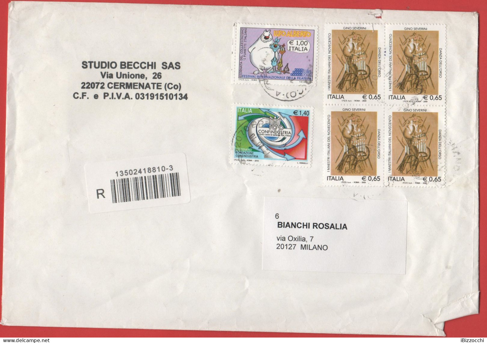 ITALIA - Storia Postale Repubblica - 2010 - 4x 0,65€ Maestri Italiani Del Novecento; Danza Dell'orso, Opera Di G.Severin - 1991-00: Marcophilia