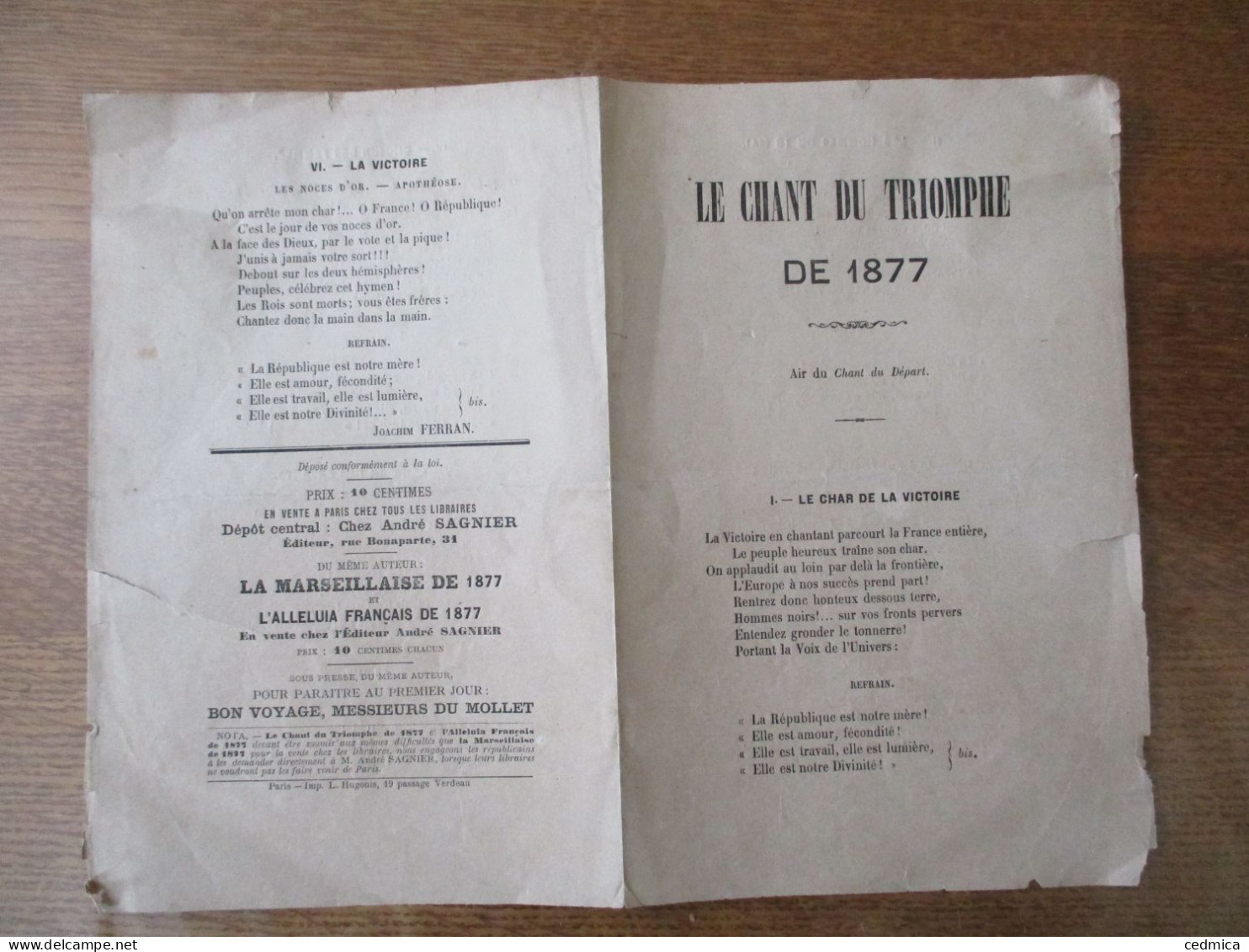 LE CHAMP DU TRIOMHE DE 1877 AIR DU CHAMP DU DEPART JOACHIM FERRAN - Partituras