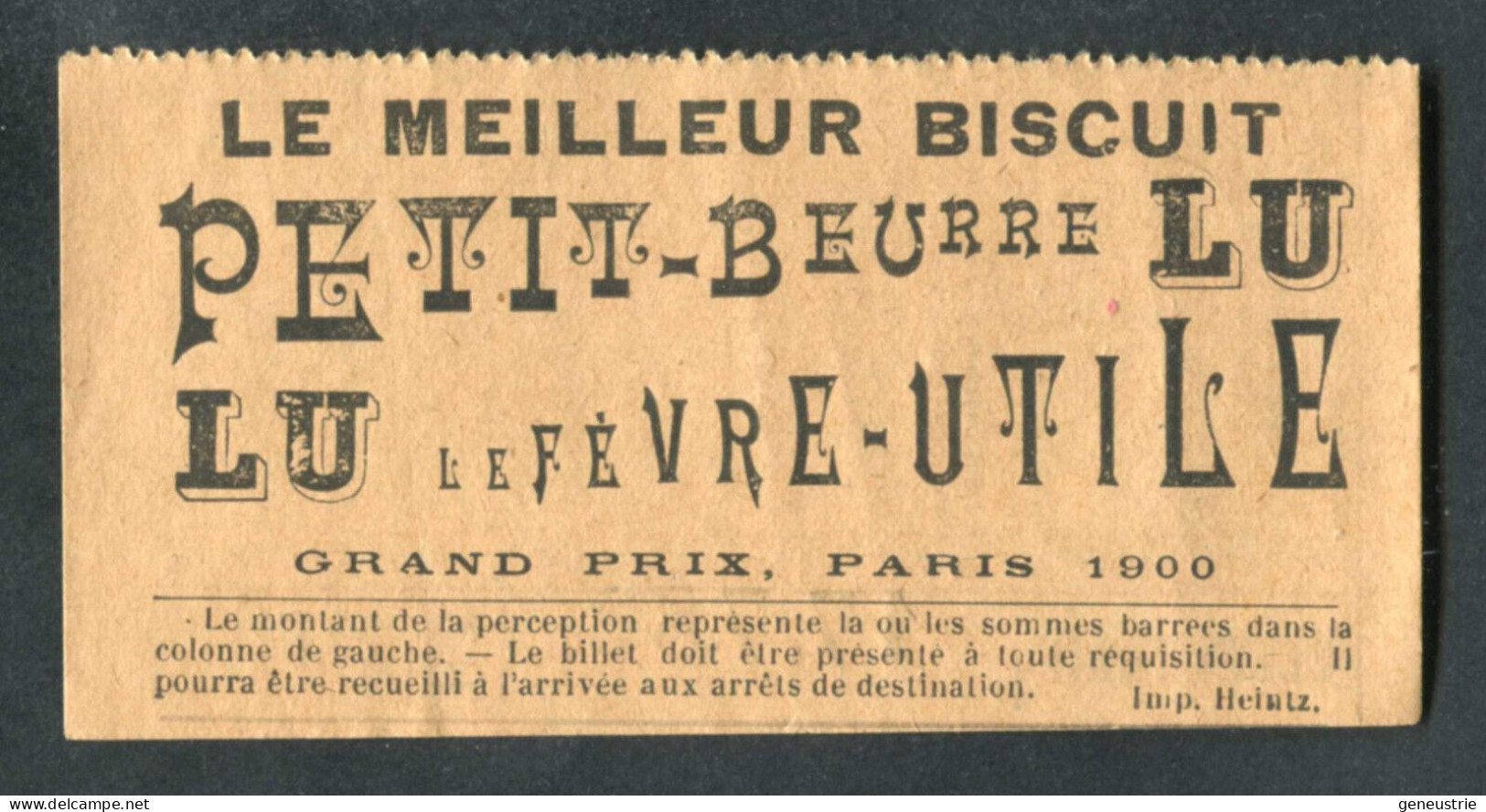 Ticket Tramway Alger Vers 1900 "Chemin De Fer Sur Route D'Algerie" Billet Chemin De Fer - Pub Petit-Beurre LU - Mondo