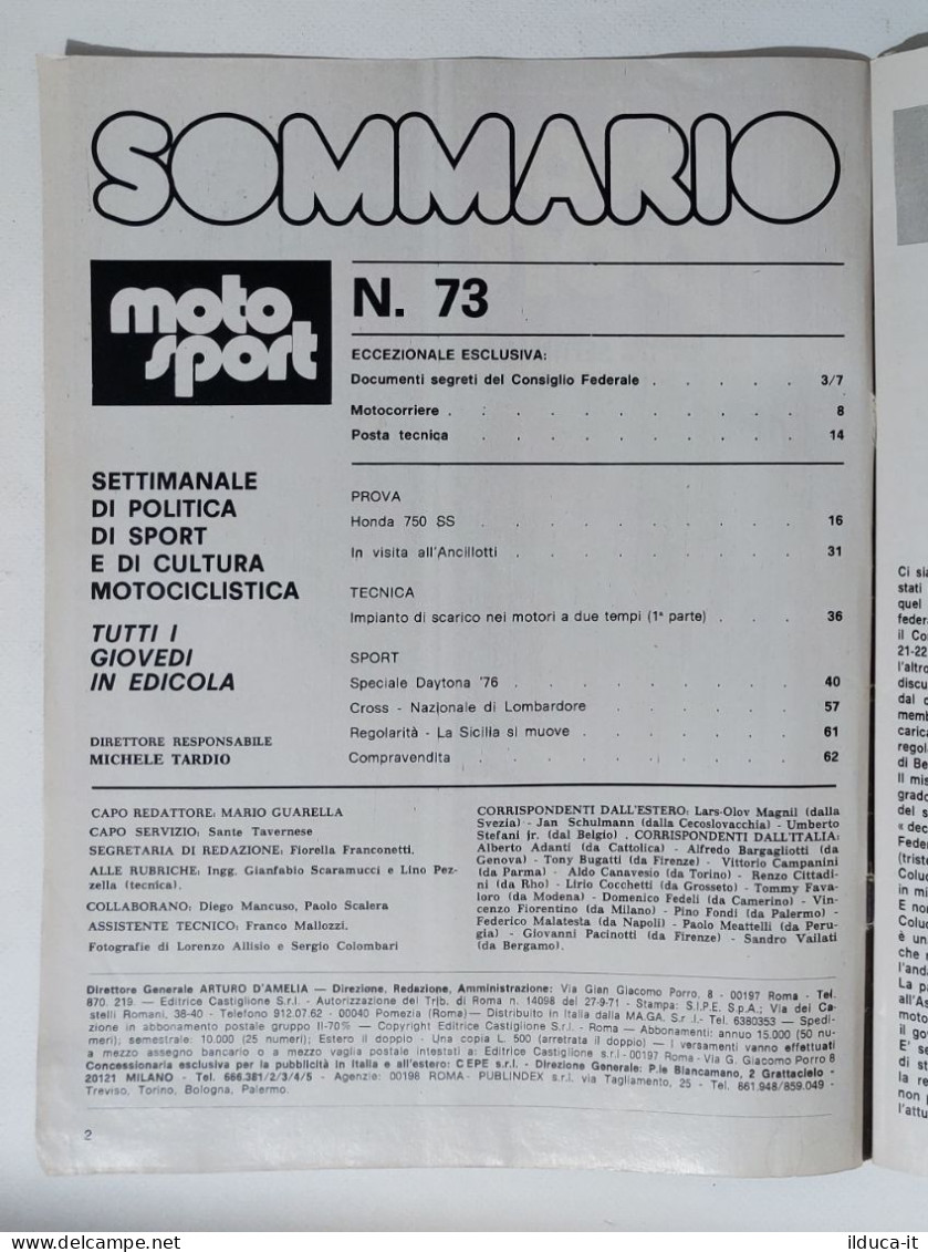 44617 Moto Sport 1976 A. VI N. 73 - Honda 750 SS; Lombardore 500 Cross - Engines