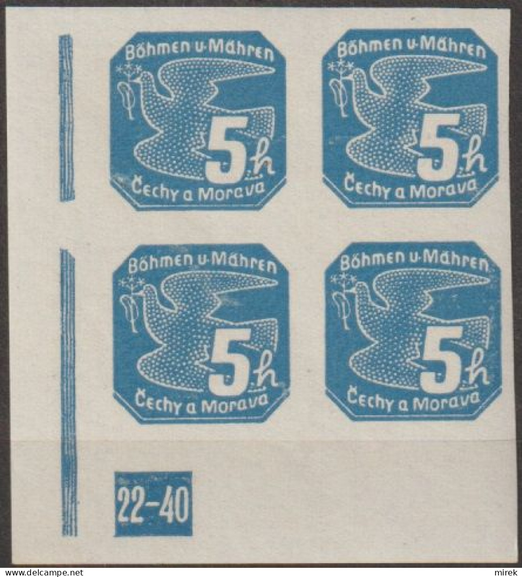 059/ Pof. NV 2, Corner 4-block, Broken Frame, Plate Number 22-40 - Unused Stamps
