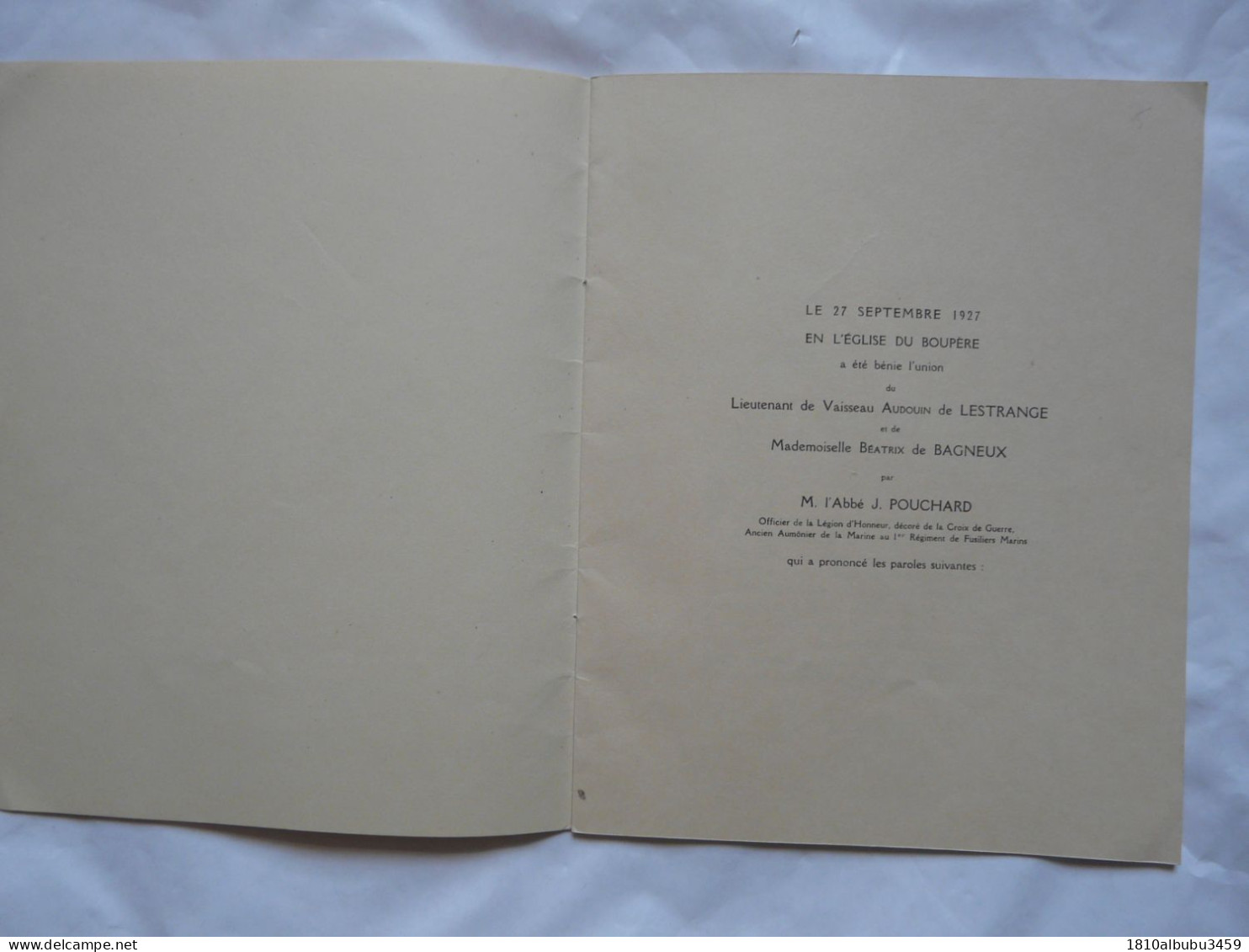 FASCICULE - UNION BENIE : En L'Eglise Du BOUPERE - Lieutenant De Vaisseau 1927 - Historical Documents