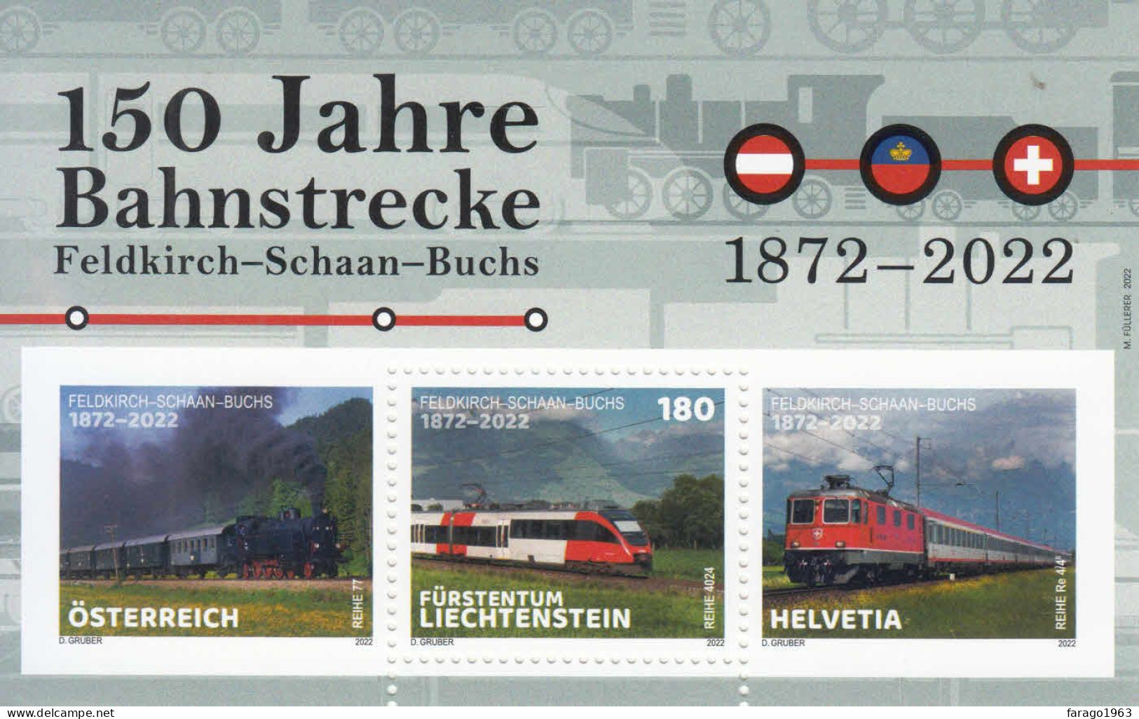 2022 Liechtenstein Railways Trains Locomotives Souvenir Sheet MNH  @ BELOW FACE VALUE - Nuovi