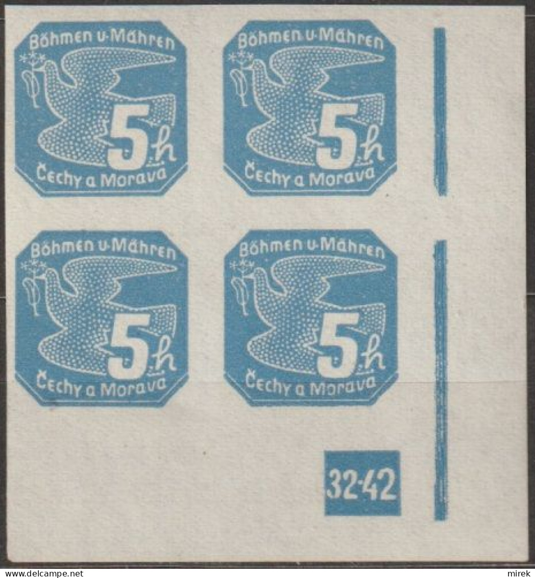 060/ Pof. NV 2, Corner 4-block, Broken Frame, Plate Number 32-42 - Unused Stamps
