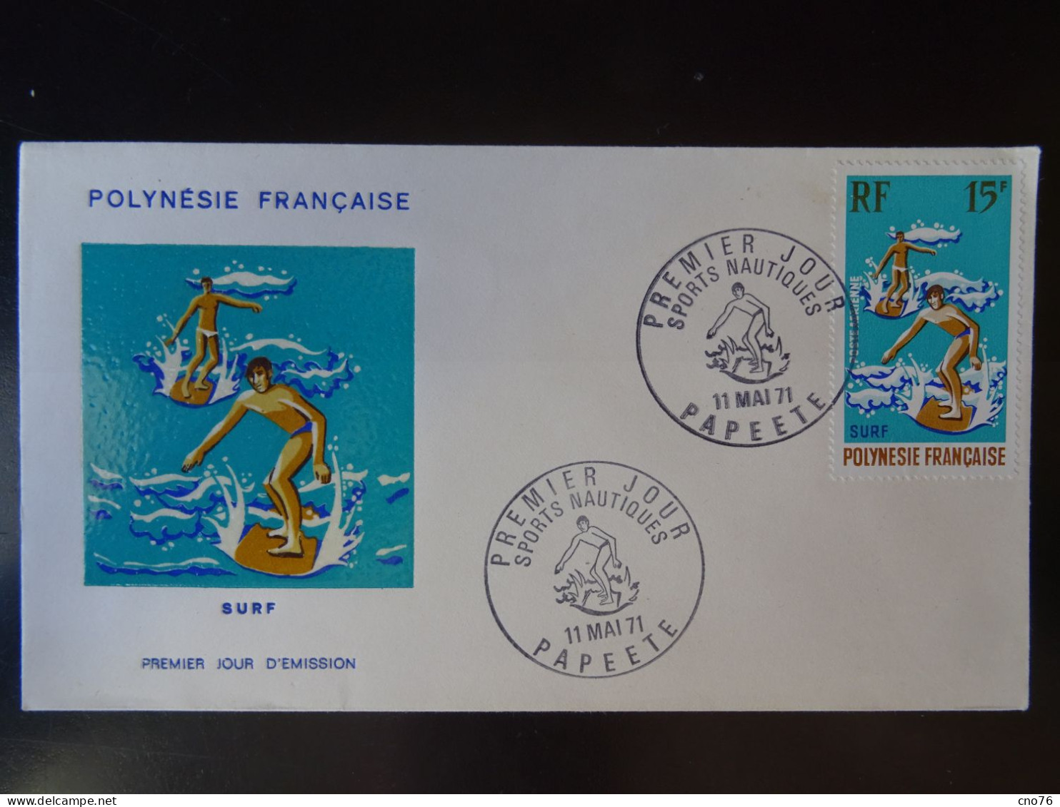 Polynésie Française Enveloppe Premier Jour 11/05/1971 Sports Nautiques - Surf - Brieven En Documenten