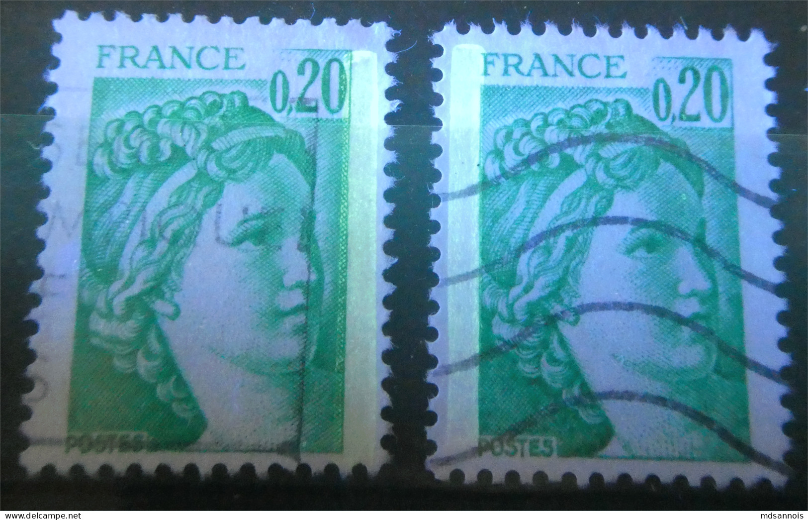 Lot De 2 Sabine N° 1967 0,20c émeraude Phospho à Droite Et à Gauche Oblitéré - 1977-1981 Sabine De Gandon