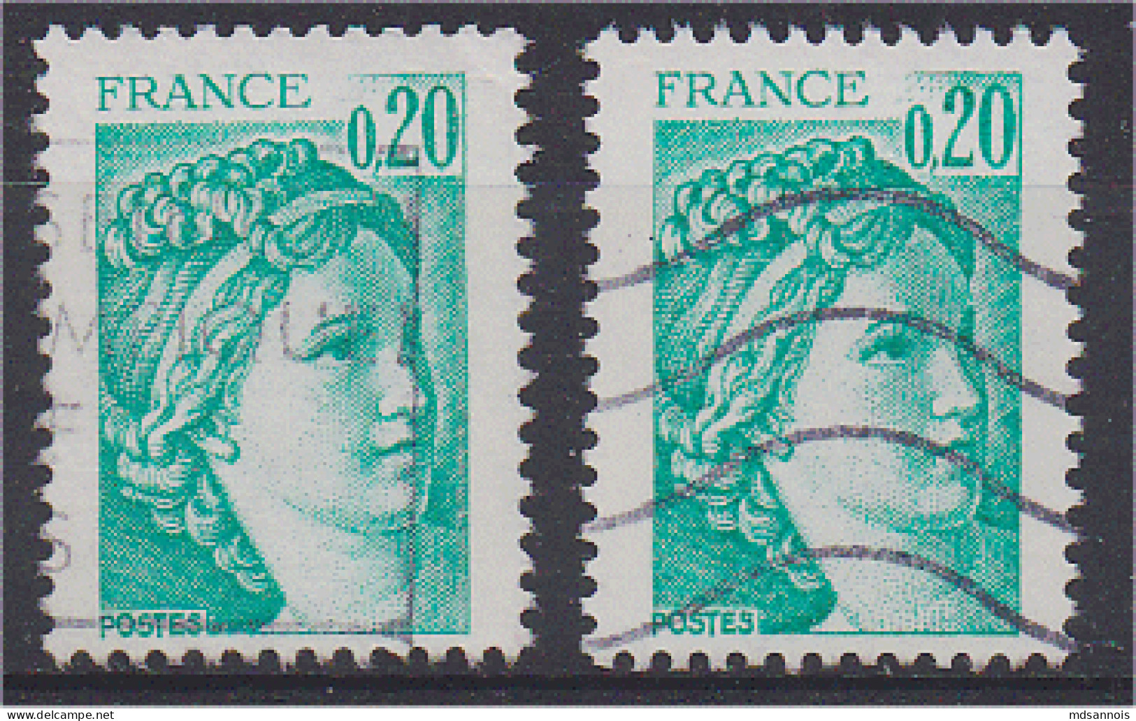 Lot De 2 Sabine N° 1967 0,20c émeraude Phospho à Droite Et à Gauche Oblitéré - 1977-1981 Sabina Di Gandon