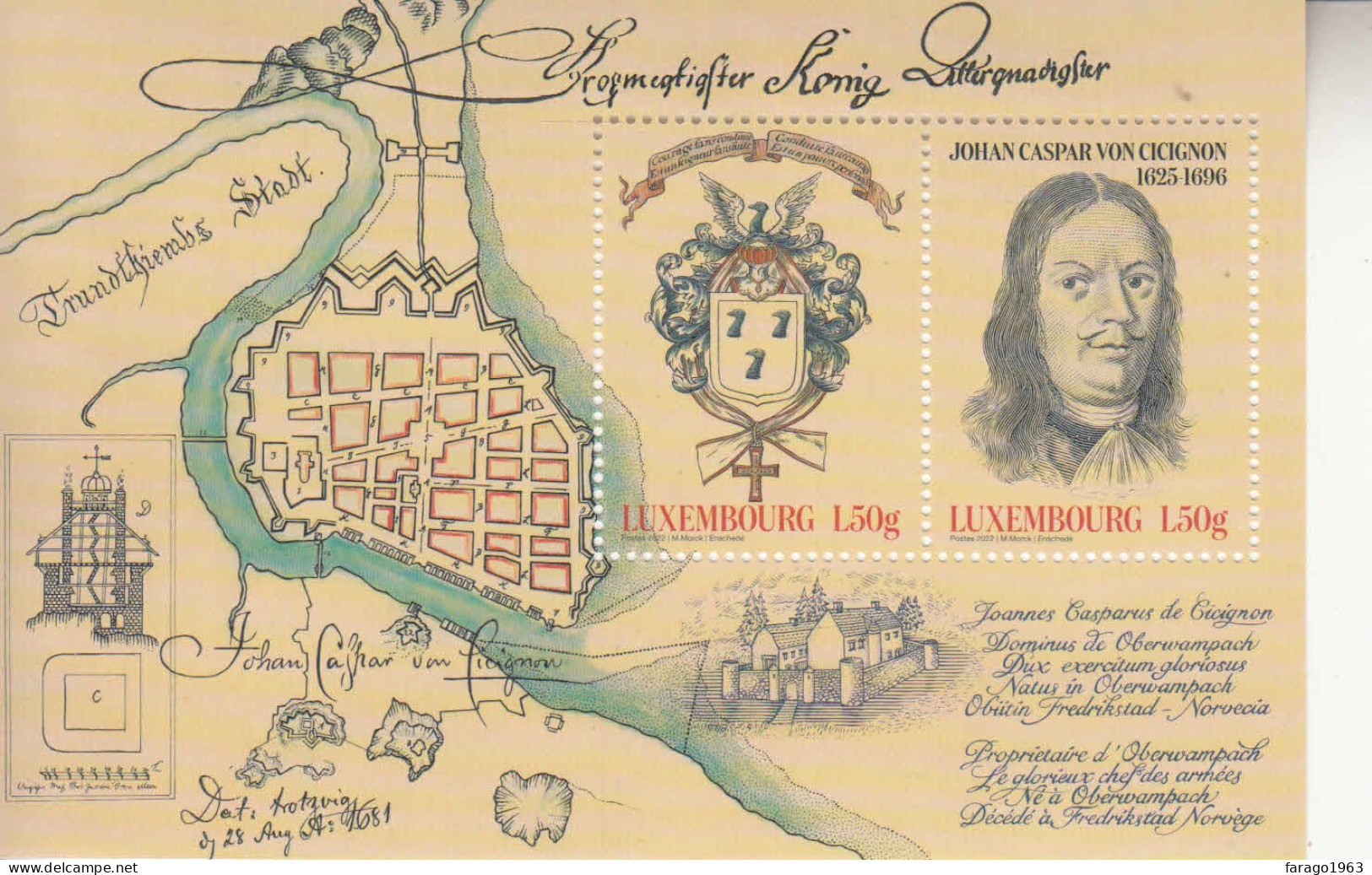 2022 Luxembourg Johan Cicignon Maps Coat Of Arms Souvenir Sheet  MNH  @ BELOW FACE VALUE - Unused Stamps