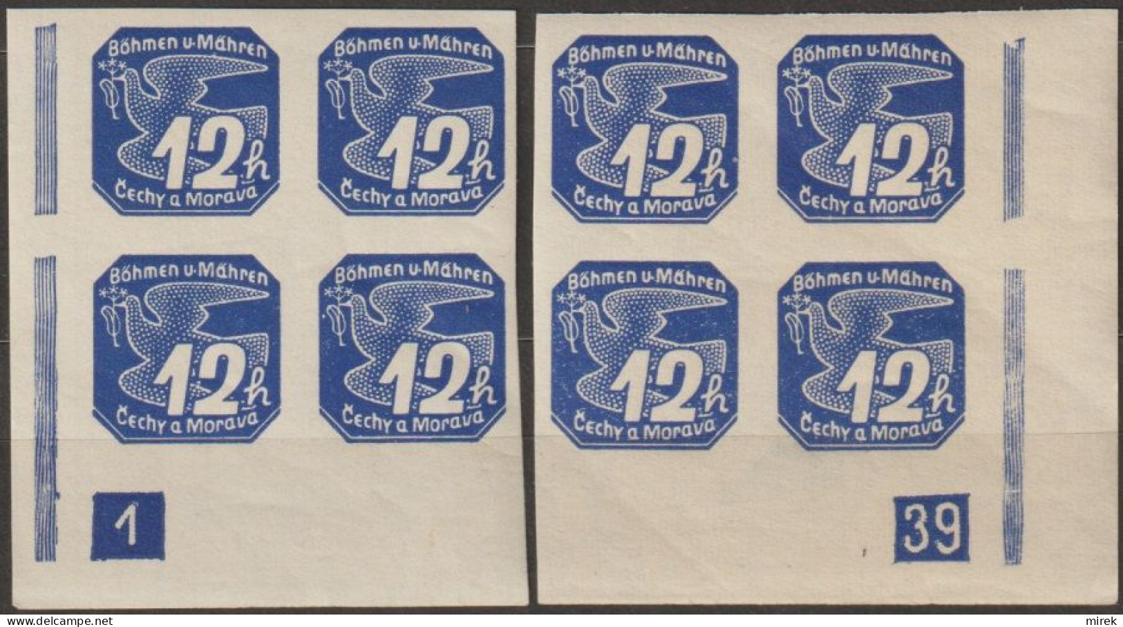 064/ Pof. NV 6, Corner 4-blocks, Broken Frame, Plate Number 1-39 - Unused Stamps
