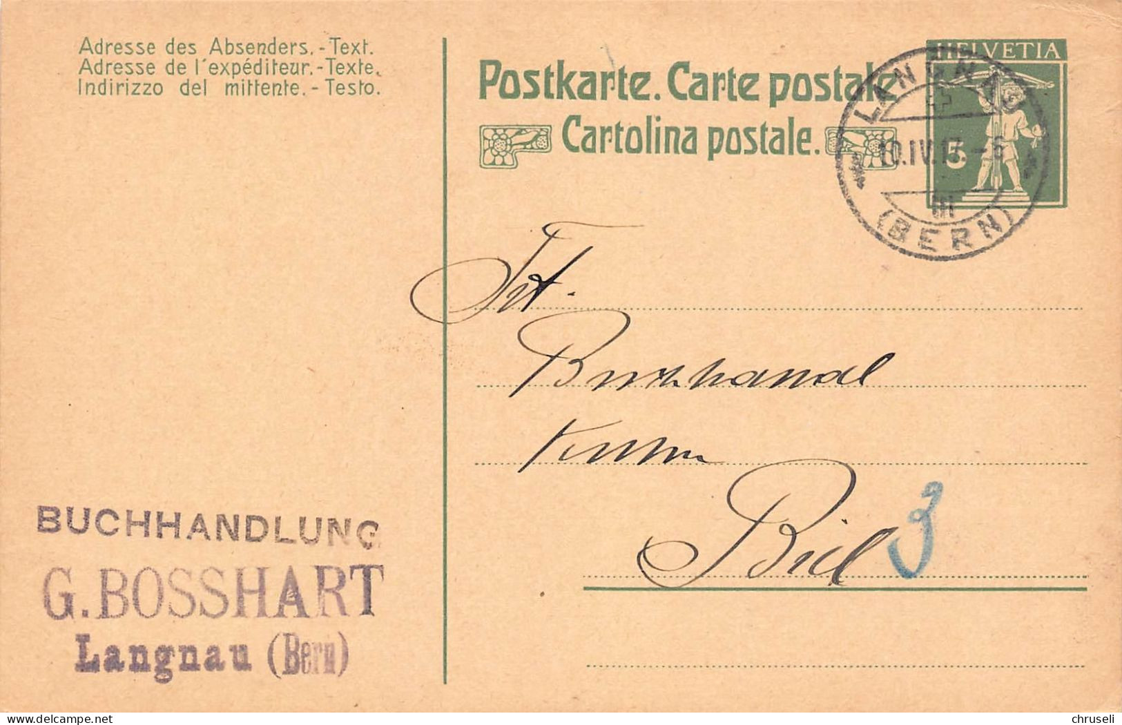 Langnau G. Bosshardt   Buchhandlung  Firmen Gewerbestempel Besonderheiten - Enteros Postales