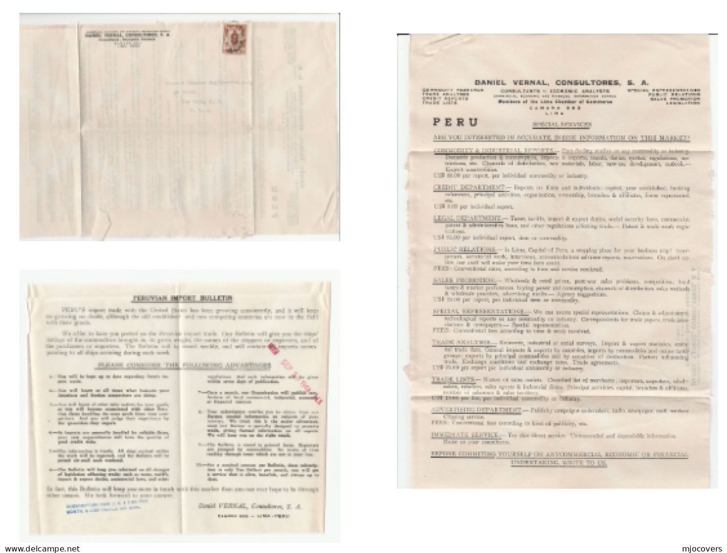 1948 PERU Commercial Lettersheet With Enclosure Import Bulletin From Economic Analysis Consultant, Stamps Cover - Peru