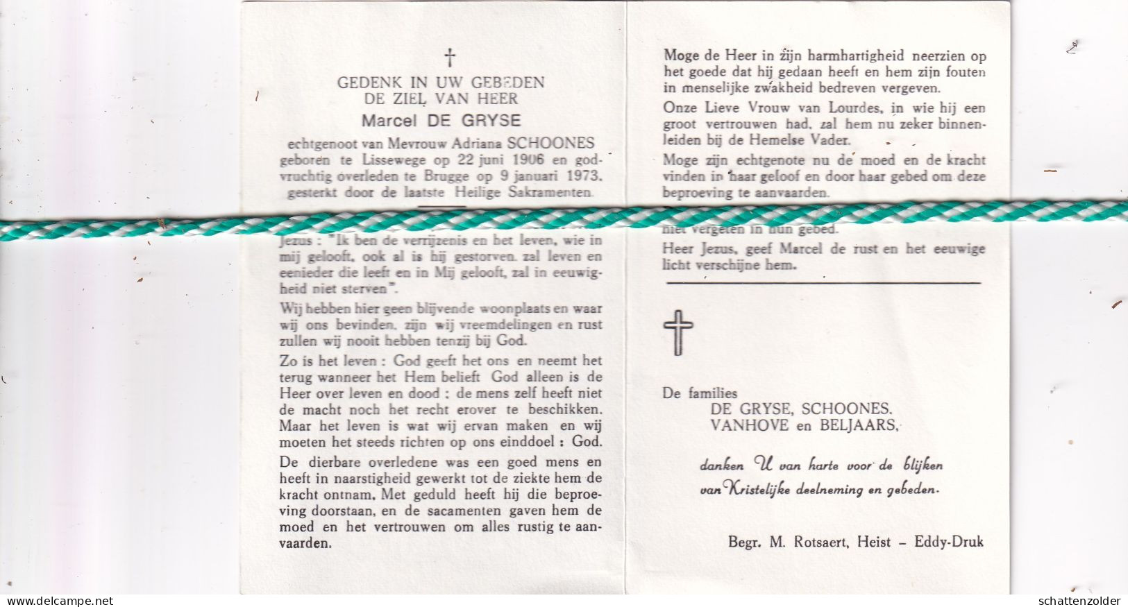 Marcel De Gryse-Schoones, Lissewege 1906, Brugge 1973 - Obituary Notices