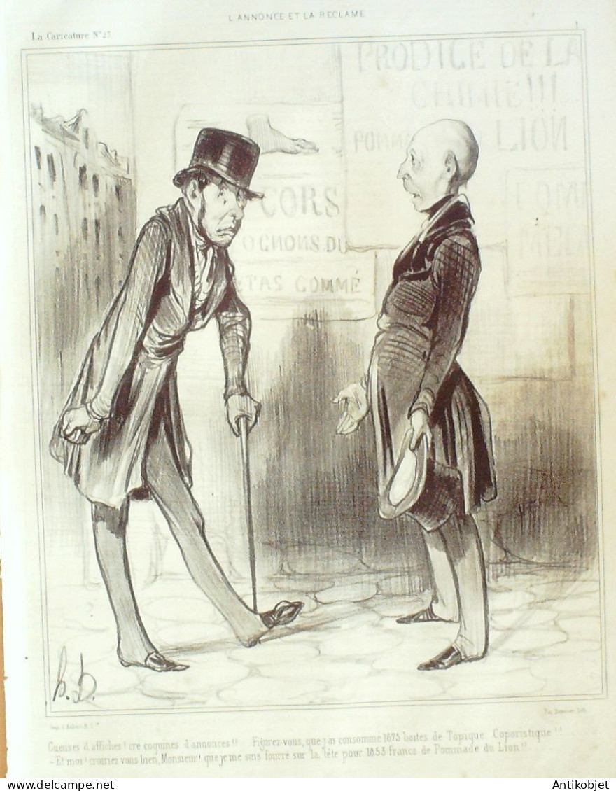 Litho Daumier Honoré Types Parisiens' Planche N°1 Signée 1838 - Prenten & Gravure