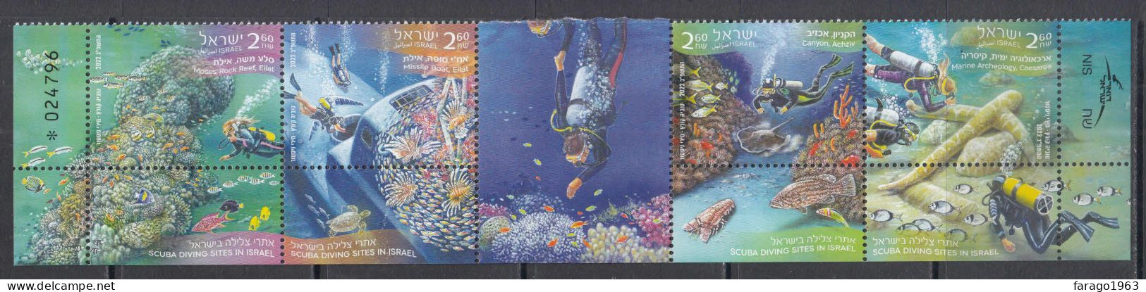 2022 Israel Diving Marine Life Complete Strip Of 4 MNH (folded Once) @ BELOW FACE VALUE - Ungebraucht