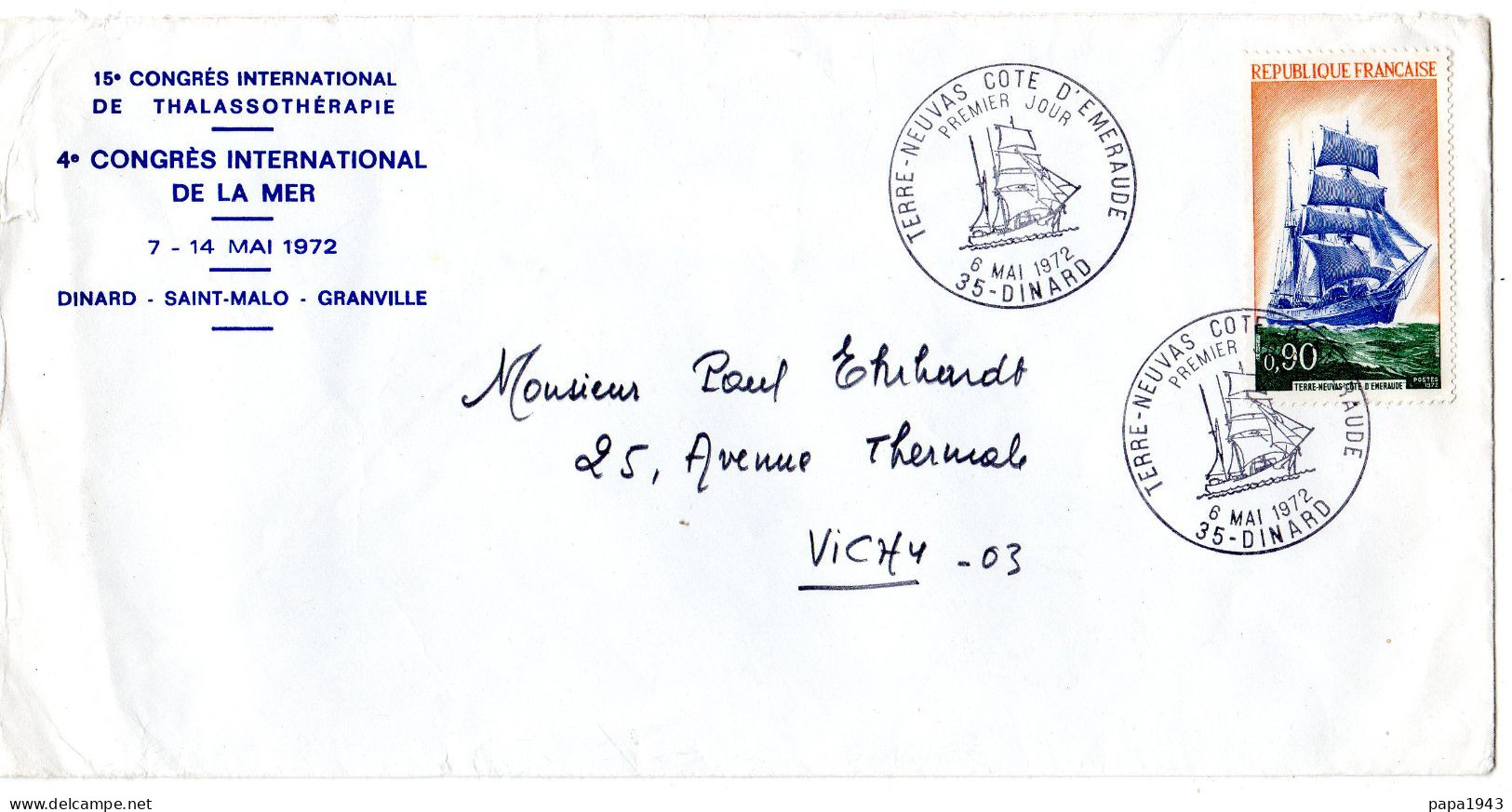 1972 " 4° Congrés De La Mer " TERRE - NEUVAS COTE D' EMERAUDE  35 DINARD " - Cartas & Documentos