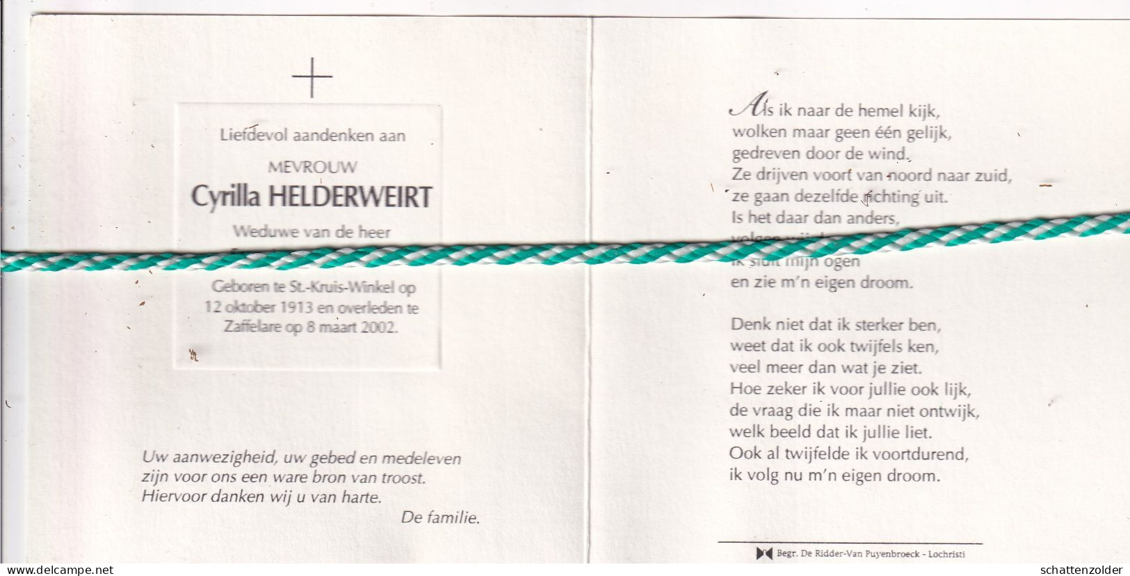 Cyrilla Helderweirt-Chalmet, Sint-Kruis-Winkel 1913, Zaffelare 2002. Foto - Obituary Notices