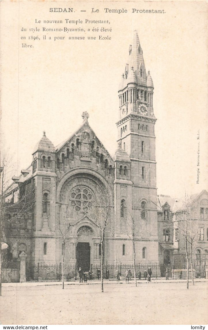 08 Sedan Le Nouveau Temple Protestant élevé En 1896 , Il A Pour Annexe Une école Libre CPA Animation - Sedan